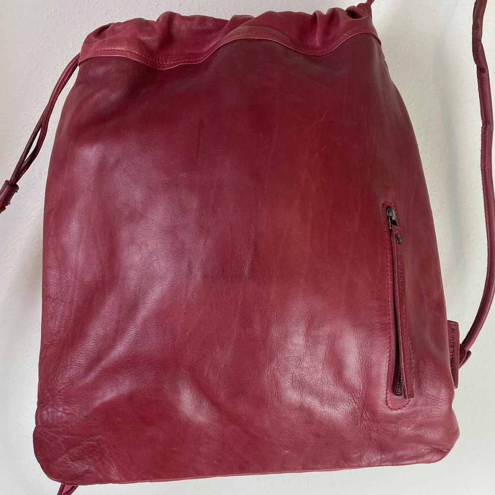 Aunts & Uncles Red Leather Drawstring Backpack Pu… - image 6